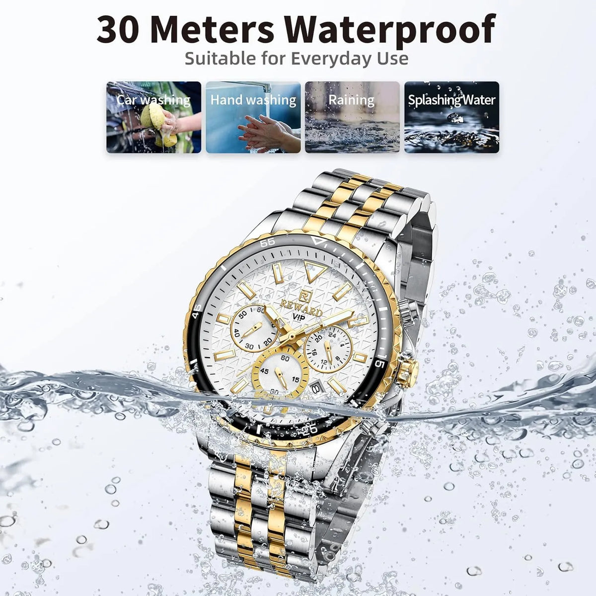 REWARD luxury watch gold case with rhinestone accents