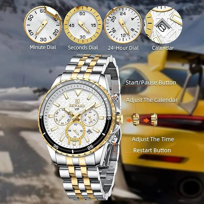 REWARD men's gold quartz watch packaging and box