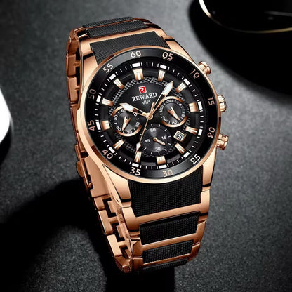 Reward VIP RD81011M men's sport chronograph watch front view black dial